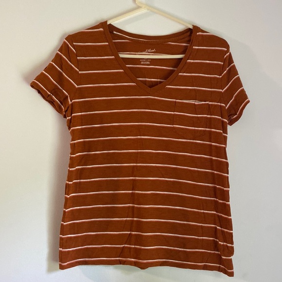 Universal Thread Tops - Universal Thread Orange & White Stripe Monterey V-Neck Front Pocket T-Shirt